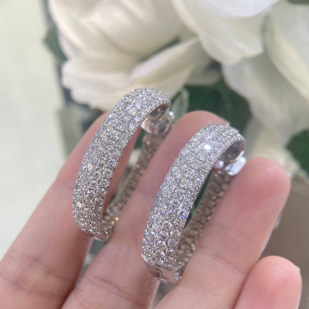 14K White Gold Diamond Hoop Earrings – 12.07CT  DIER0181 IIJJJ