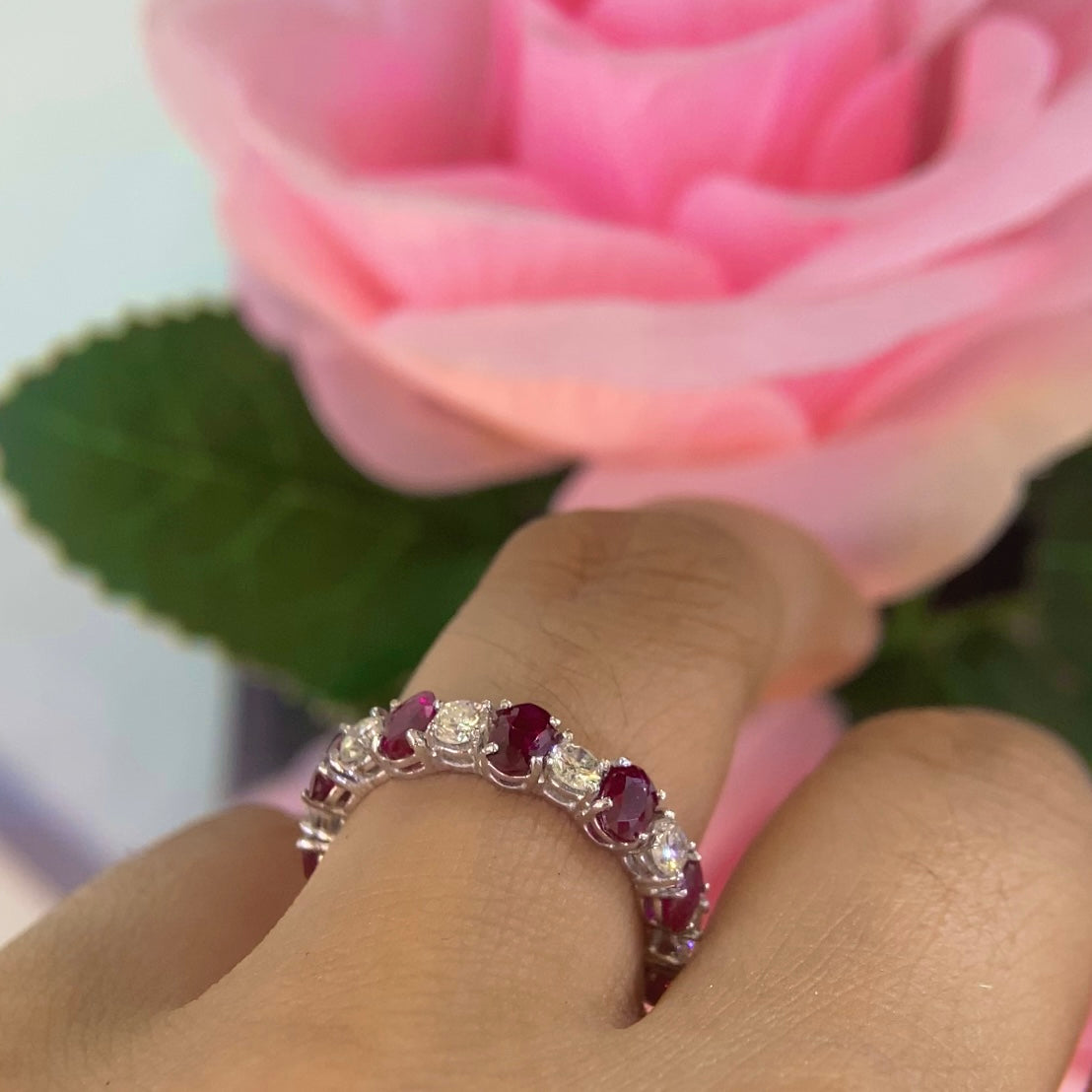 18K White Gold Ruby & Diamond Eternity Ring – 2.96CT Rubies / 1.07CT Diamonds | BA36WBR