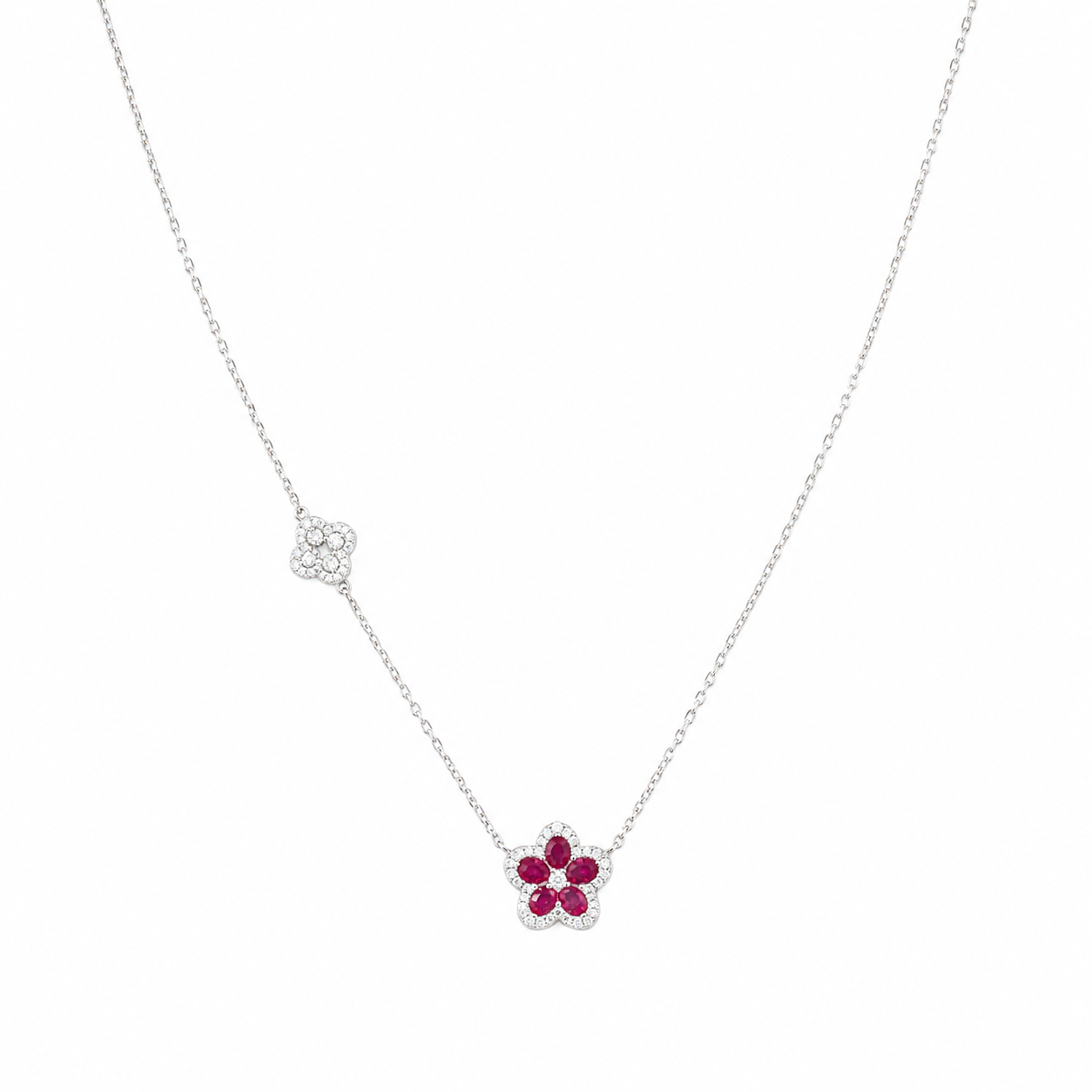 18KT White Gold Ruby & Diamond Necklace RDN005 IIJE