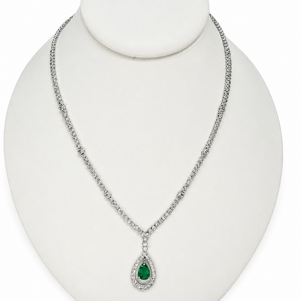 18K White Gold Emerald & Diamond Necklace – 1.50ct Emerald, 1.70ct Diamonds DN026 ILJJ