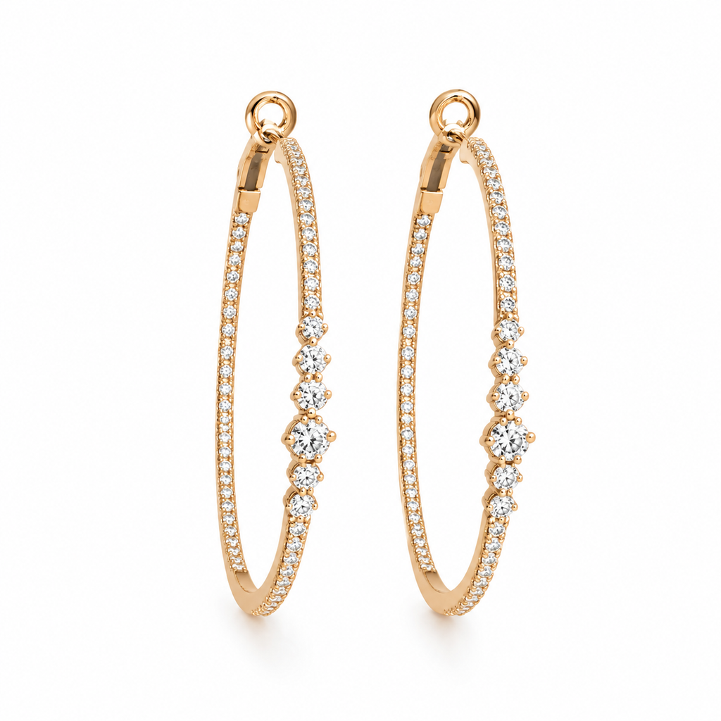 14K Yellow Gold 0.91 Ct Diamond Hoop Earrings