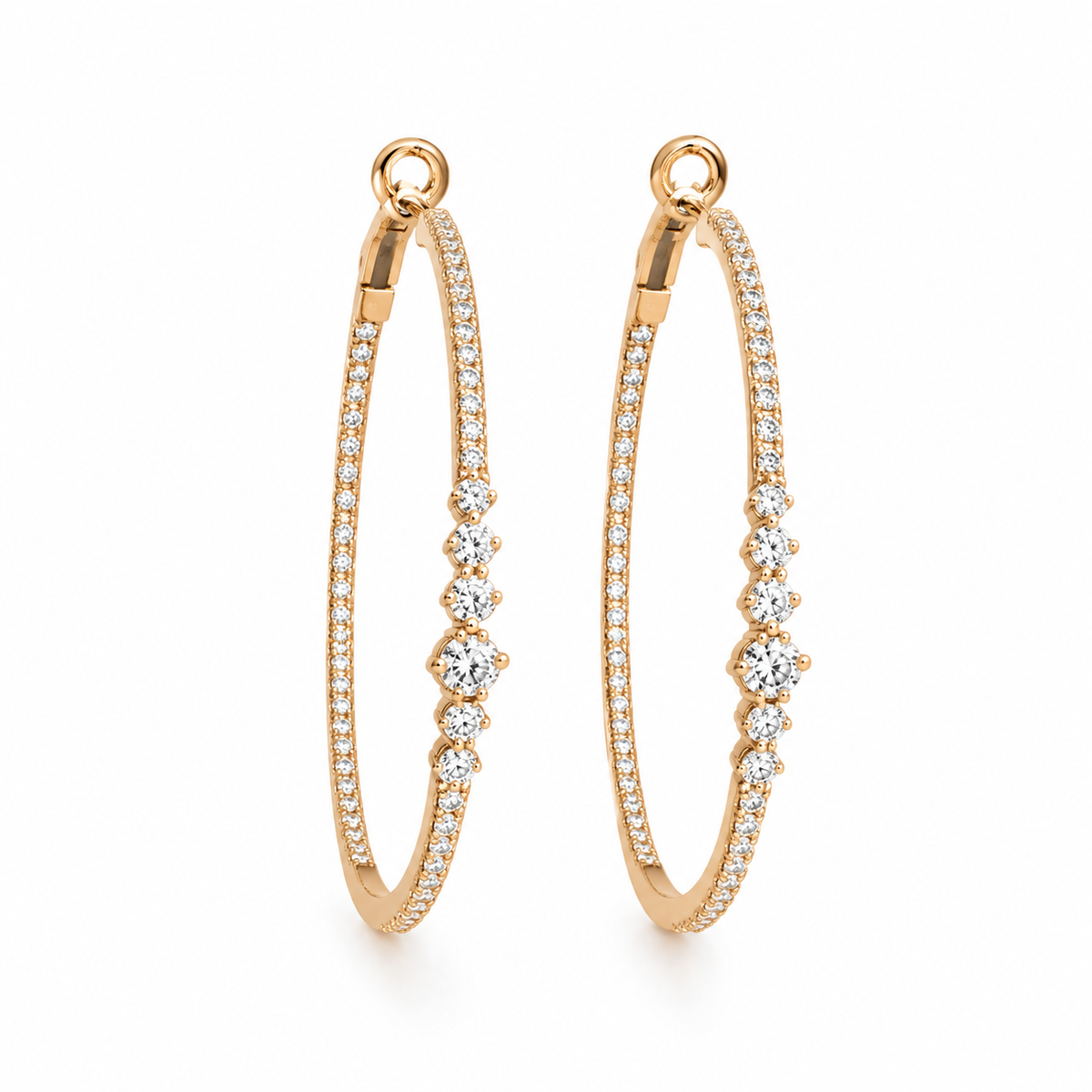 14K Yellow Gold 0.91 Ct Diamond Hoop Earrings