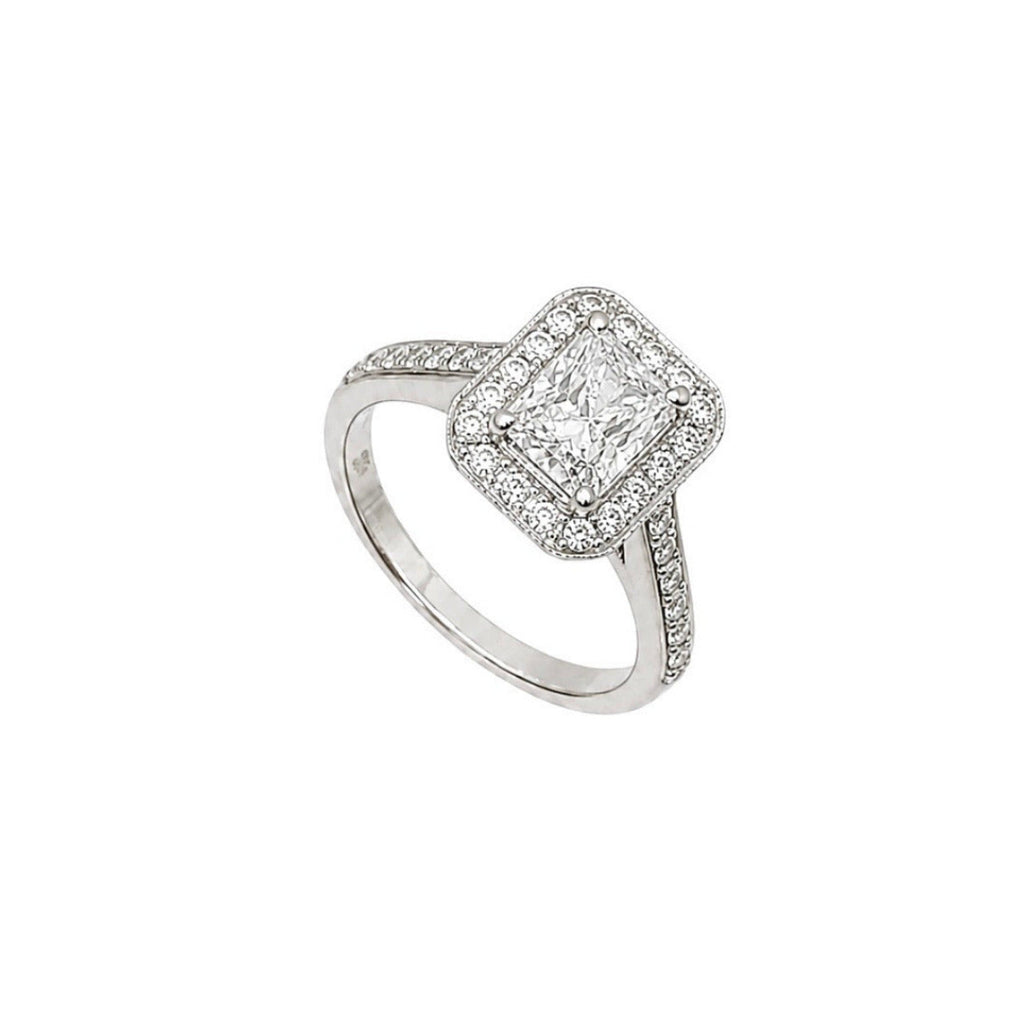 18K White Gold GIA Certified Radiant Diamond Halo Ring – 1.47CT Total Diamond Weight RADER012 IJGJ NLEN