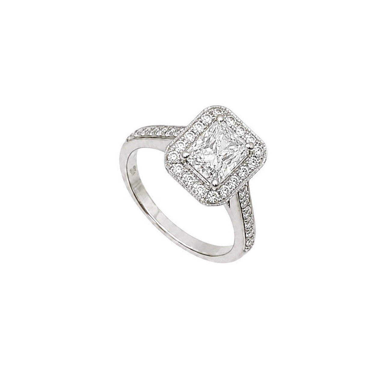 18K White Gold GIA Certified Radiant Diamond Halo Ring – 1.47CT Total Diamond Weight RADER012 IJGJ NLEN