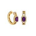 14K Yellow Gold Amethyst & Diamond Hoop Earrings