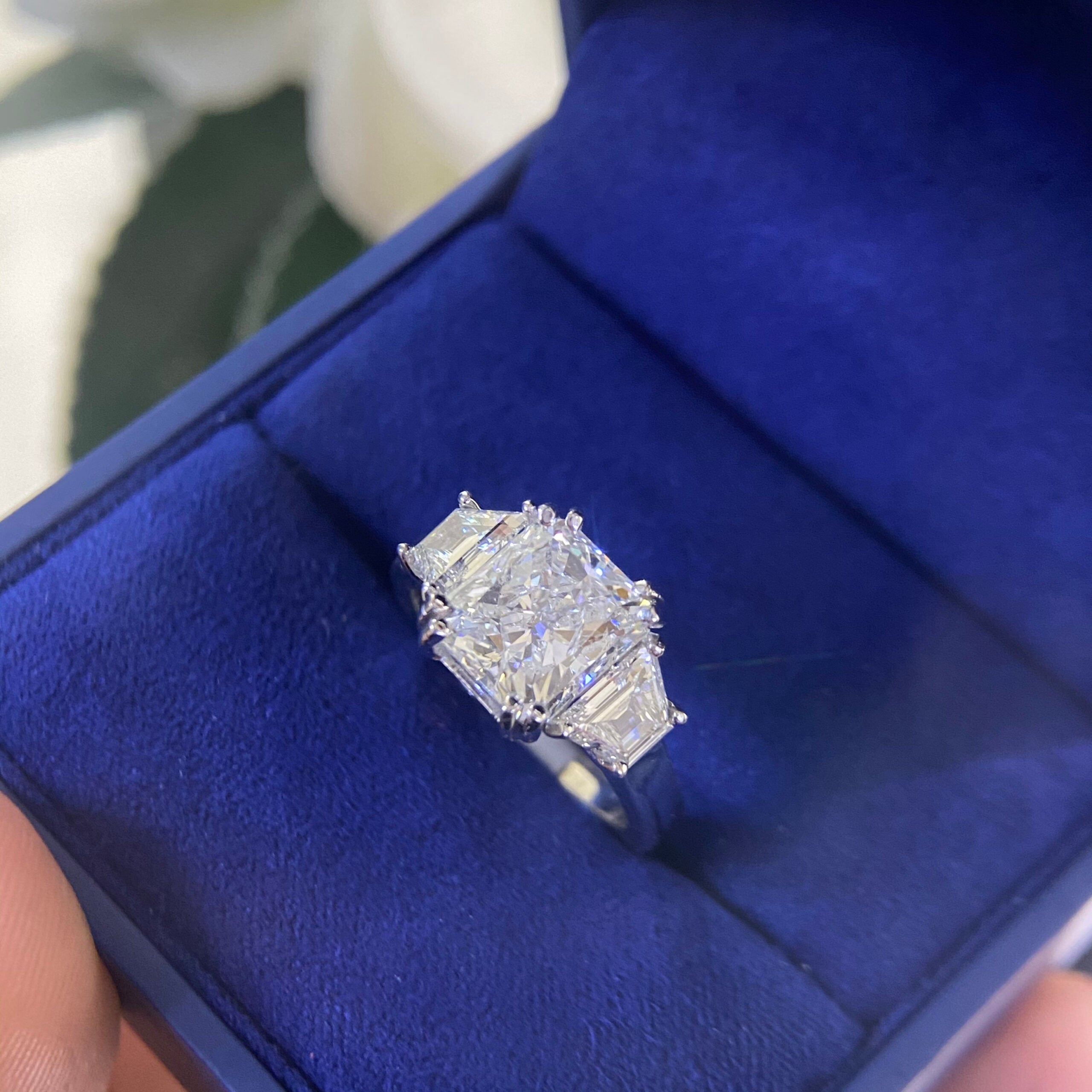 14K White Gold AGI Certified Clarity Enhanced Natural Diamond Ring – 3.01CT Center / 0.73CT Side Diamonds G/SI2 | RADER017