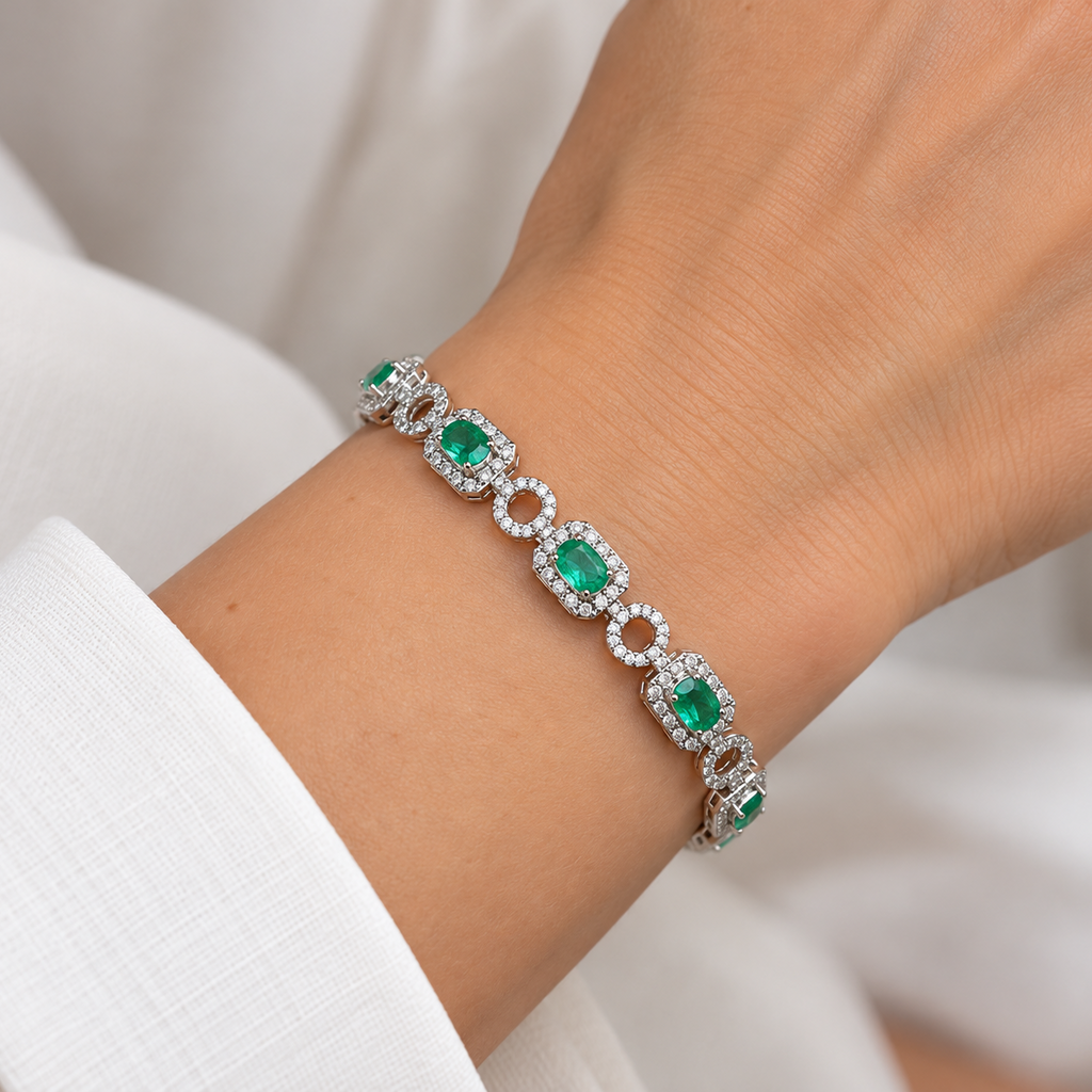 18K White Gold Emerald & Diamond Bracelet – 4.10CT | EMDB03 GIJJ
