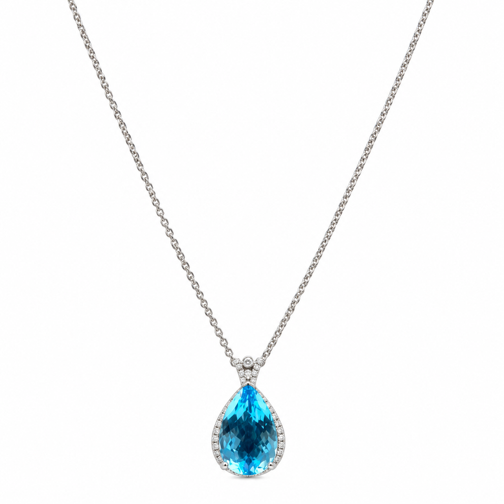14K White Pendant Necklace - 4.60 CT Blue Topaz & 0.20 CT Diamond  CDN010 ZTJ