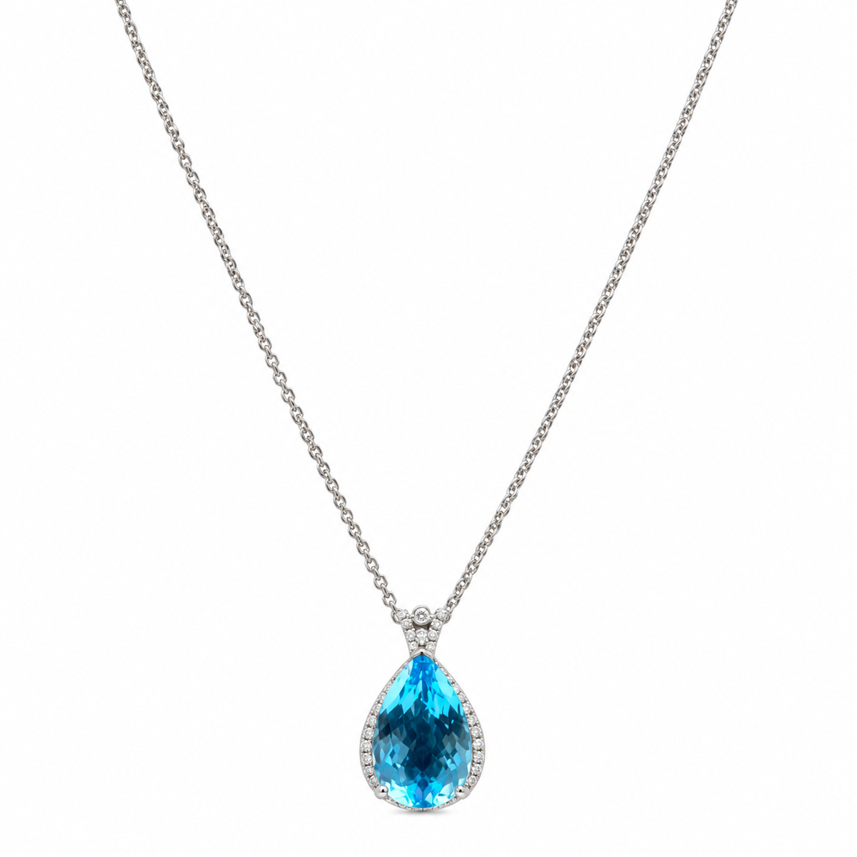 14K White Pendant Necklace - 4.60 CT Blue Topaz & 0.20 CT Diamond  CDN010 ZTJ