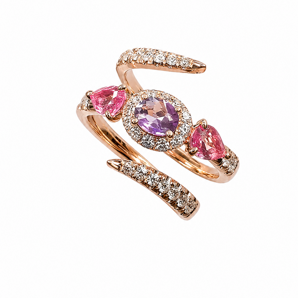 18K Rose Gold 0.84CT Colored Gemstone & 0.51CT Diamond Ring COLER014 IGGJ