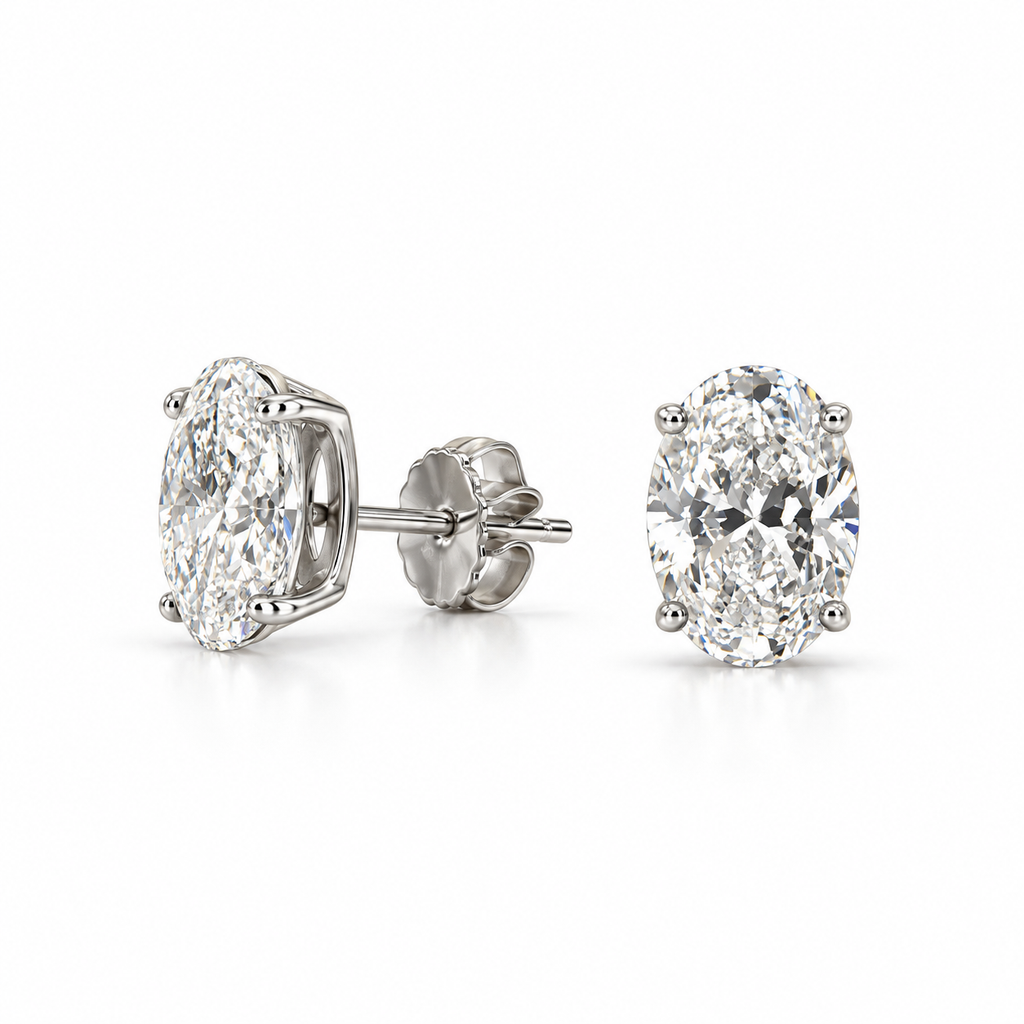 14K White Gold 5.05 Ct Total, Oval Lab-Grown Diamond Stud Earrings – IGI Certified