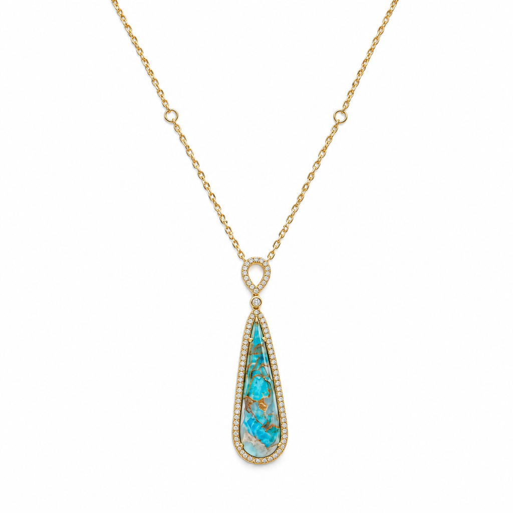 14K Yellow Gold Turquoise Pendant Necklace – 6.53ct Turquoise & 0.22ct Diamonds DC-N13082-8 2TJ
