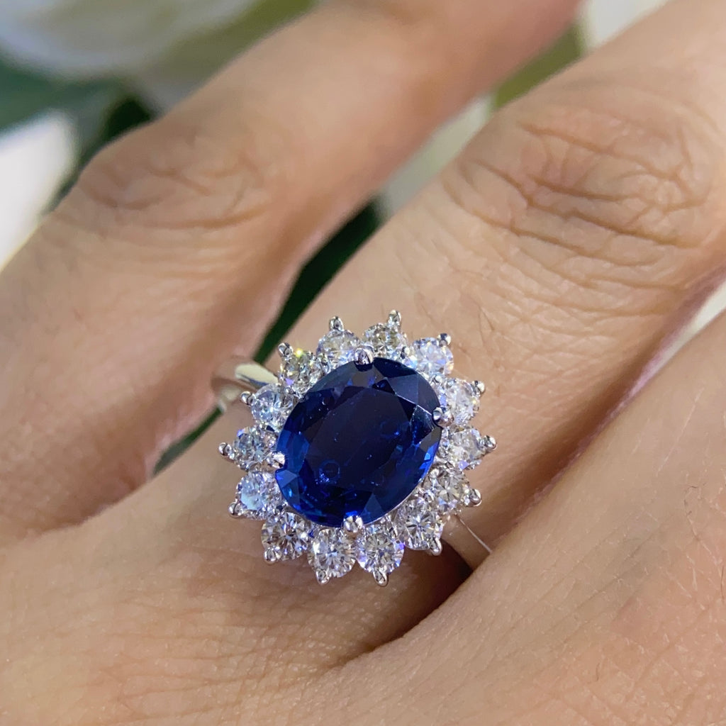 14K White Gold Natural Sapphire & Diamond Ring – 2.38CT Sapphire / 1.00CT Diamonds | SDR066