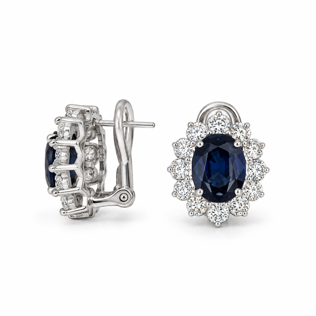 14K White Gold 6.80 Ct Sapphire & 2.06 Ct Diamond Earrings