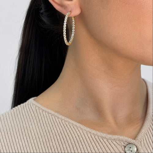 14K Yellow Gold 3.66 Ct Round Diamond Oval Hoop Earrings