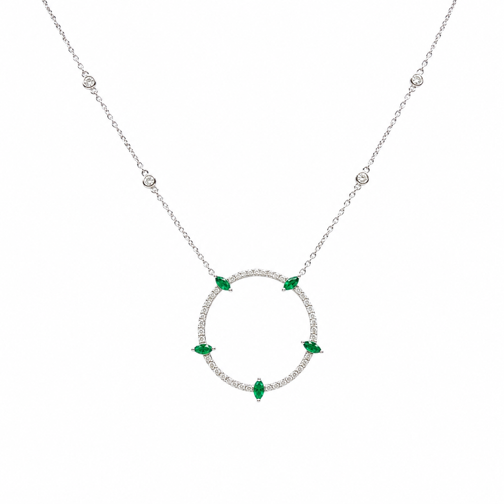 18K White Gold Emerald & Diamond Pendant Necklace – 0.79CT Total Gemstone Weight EMDN027 IIJJ