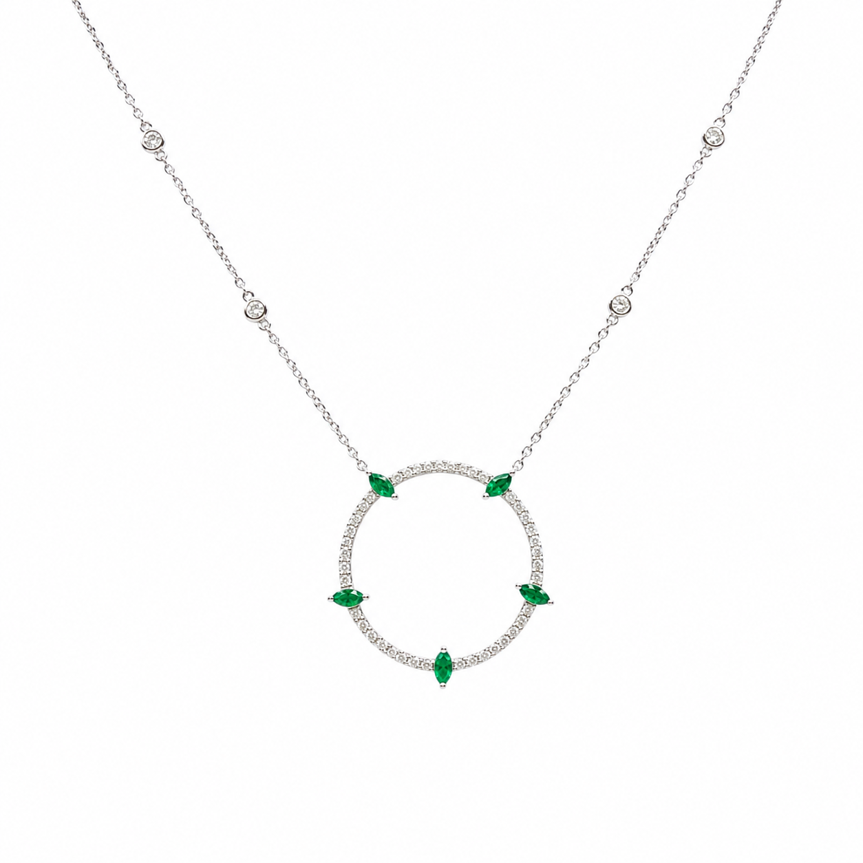 18K White Gold Emerald & Diamond Pendant Necklace – 0.79CT Total Gemstone Weight EMDN027 IIJJ