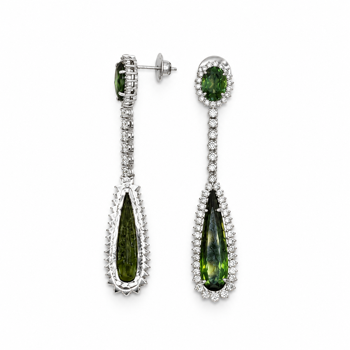 18K White Gold 11.80ct Green Tourmaline & 1.42ct Diamond Earrings COLER016 GZAJ