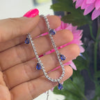 18K White Gold Sapphire Diamond Necklace with 1.17ct round cut Natural Diamond. G-H. VS2-SI. and with 2.32ct pear shape Sapphires. SDN001 IEGT
