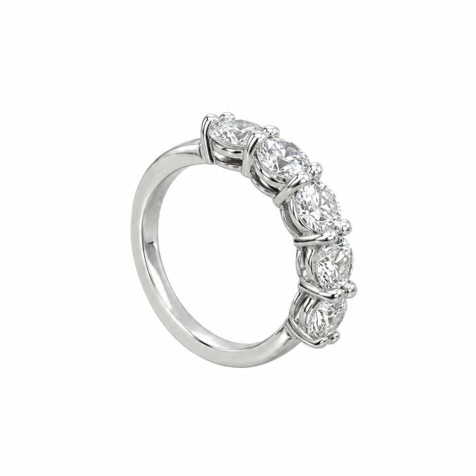 14K White Gold Five Stone Diamond Band Ring WB0191 NETJ