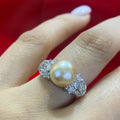 18K White Gold Natural Pearl & Diamond Ring – 1.10CT Diamonds | PEARL01