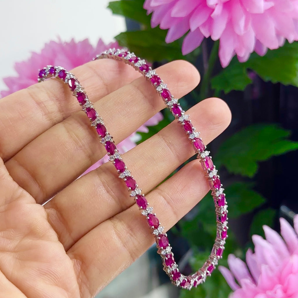 18K White Gold 9.45ct oval Ruby’s & 1.70ct Diamonds Natural rd cut Necklace. RDN018 GLEJ