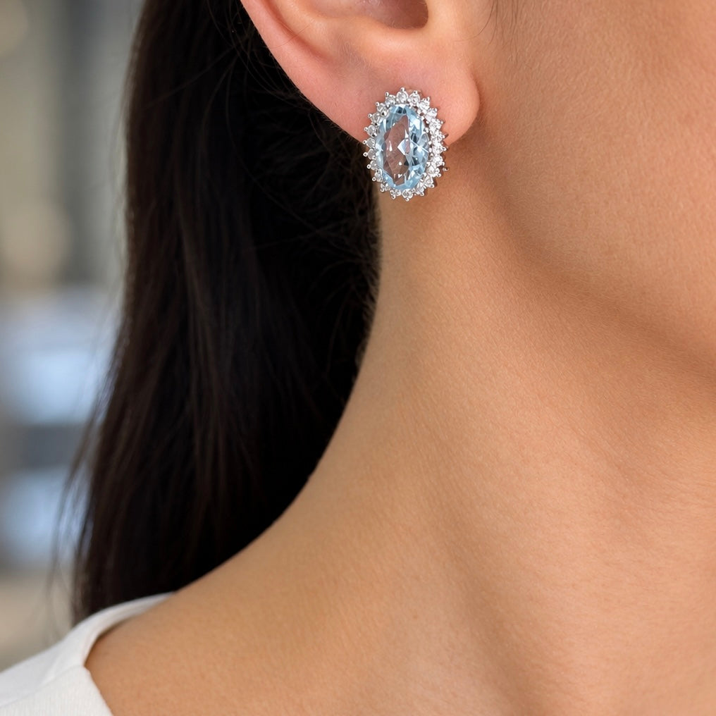 18K White Gold Aquamarine & Diamond Earrings – 9.00 CT Aquamarine, 1.00 CT Diamonds COLER02 GGJJ