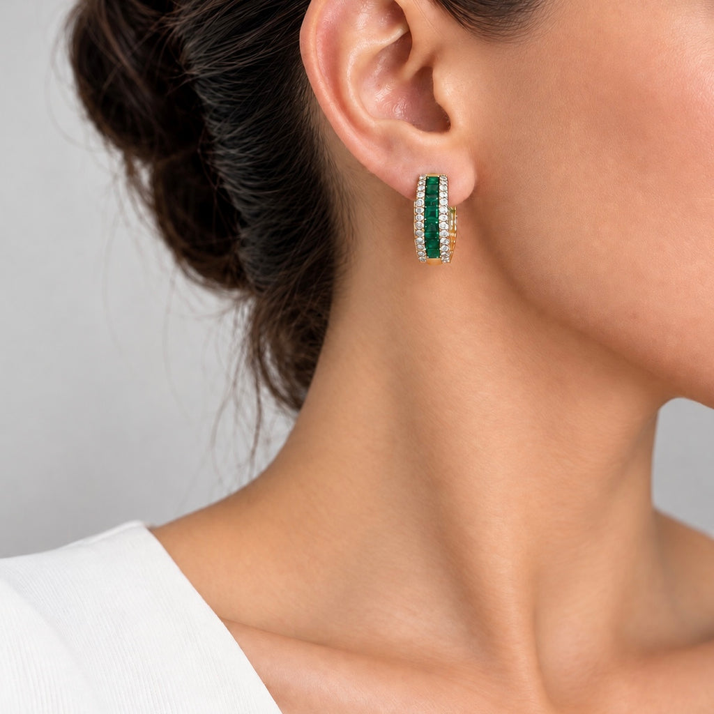14K Yellow Gold Emerald & Diamond Earrings – 4.61ct Emeralds, 1.50ct Diamonds EMER024 IEJJ