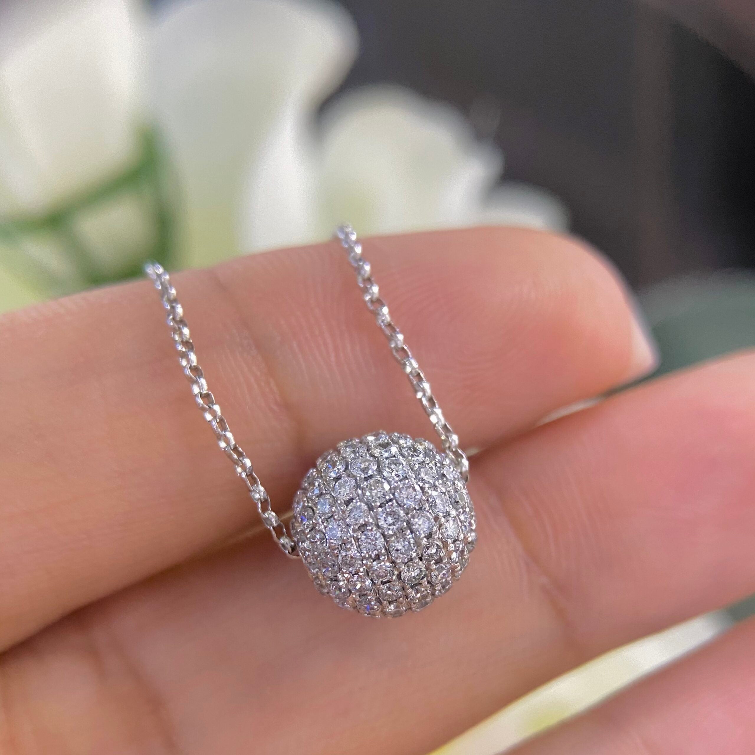 18K White Gold Diamond Ball Pendant – 1.26CT F-G/SI | DP050 ETJ