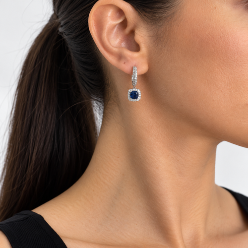14K White Gold 2.25 Ct Sapphire & 0.90 Ct Diamond Earrings