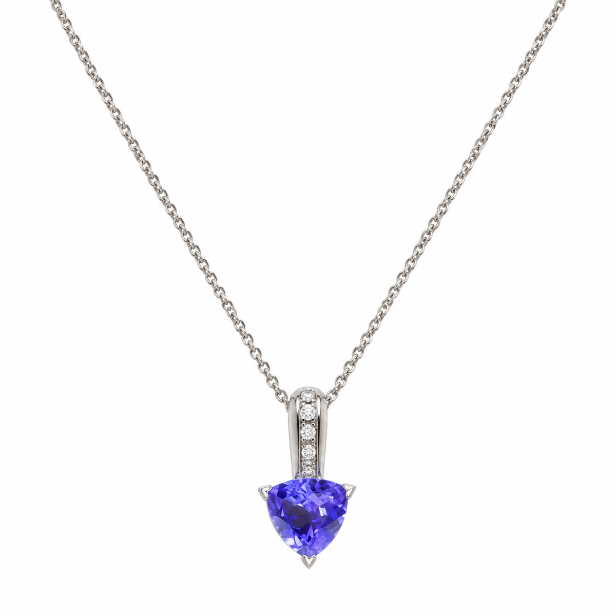 14K White Gold Pendant Necklace with 2.50ct Blue Tanzanite &amp; 0.11ct Diamonds – 16” Chain