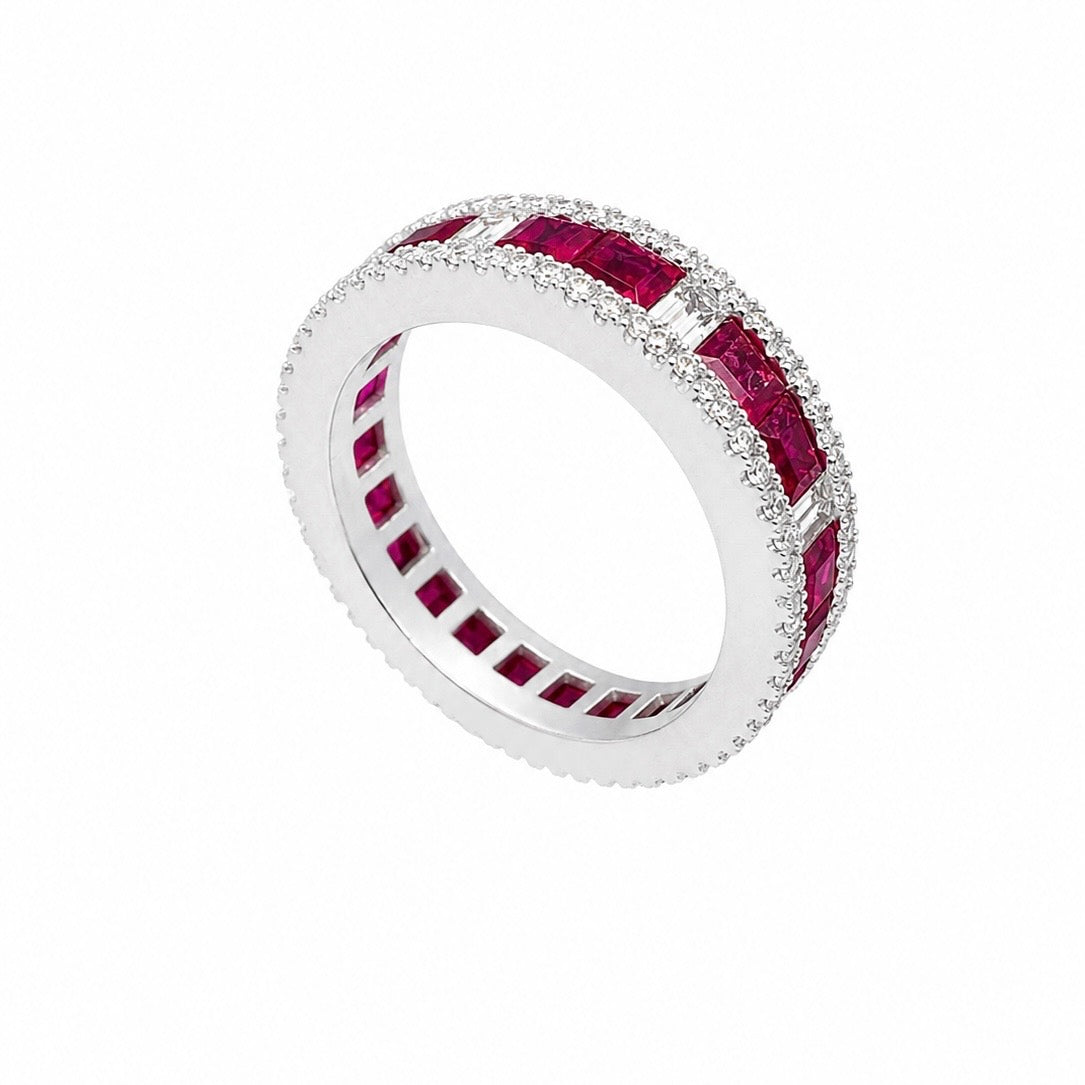 18K White Gold Ruby & Diamond  Ring – 3.55 CT Rubies & 1.05 CT Diamonds RDR019 GGNJ