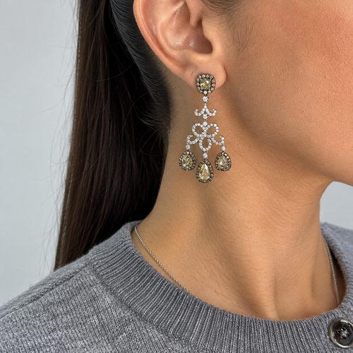 18K White Gold 2.47 CT Fancy Diamond & 4.42 CT Diamond Earrings