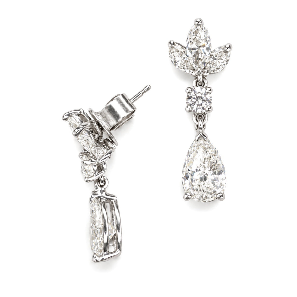 14K White Gold 3.51 CT Diamond Marquise, Round & Pear Earrings DIER059 ZTJJ