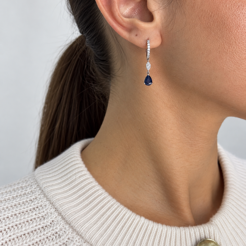 18K White Gold 1.74 Ct Sapphire & 0.58 Ct Diamond Drop Earrings