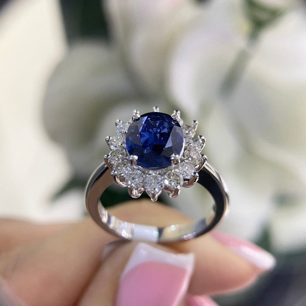 14K White Gold Natural Sapphire & Diamond Ring – 2.38CT Sapphire / 1.00CT Diamonds | SDR066