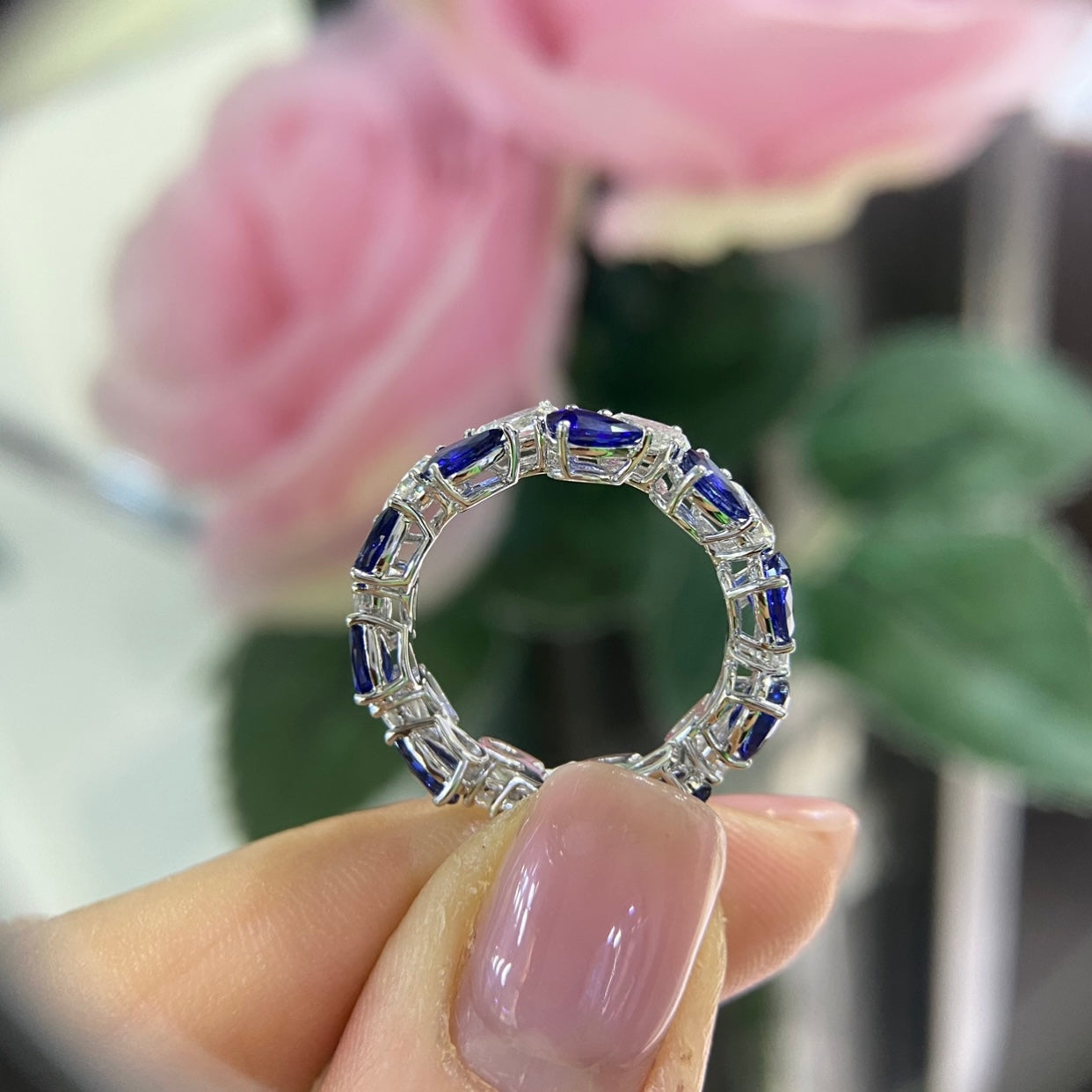 18K White Gold Ring with 2.24CT Sapphires & 1.87CT Diamonds | PJ39BS-1 NENT