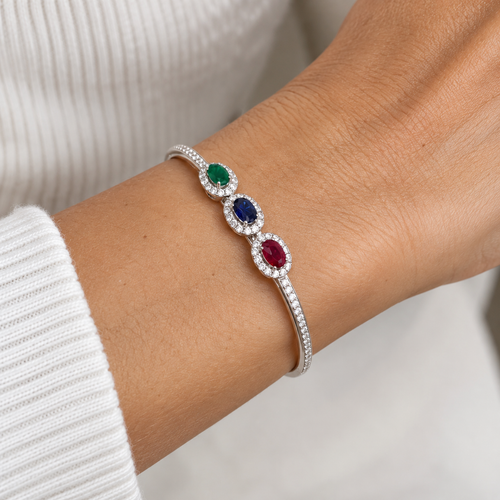 18K White Gold Diamond, Ruby & Sapphire Bracelet – 1.47CT Natural Diamonds | BA001679