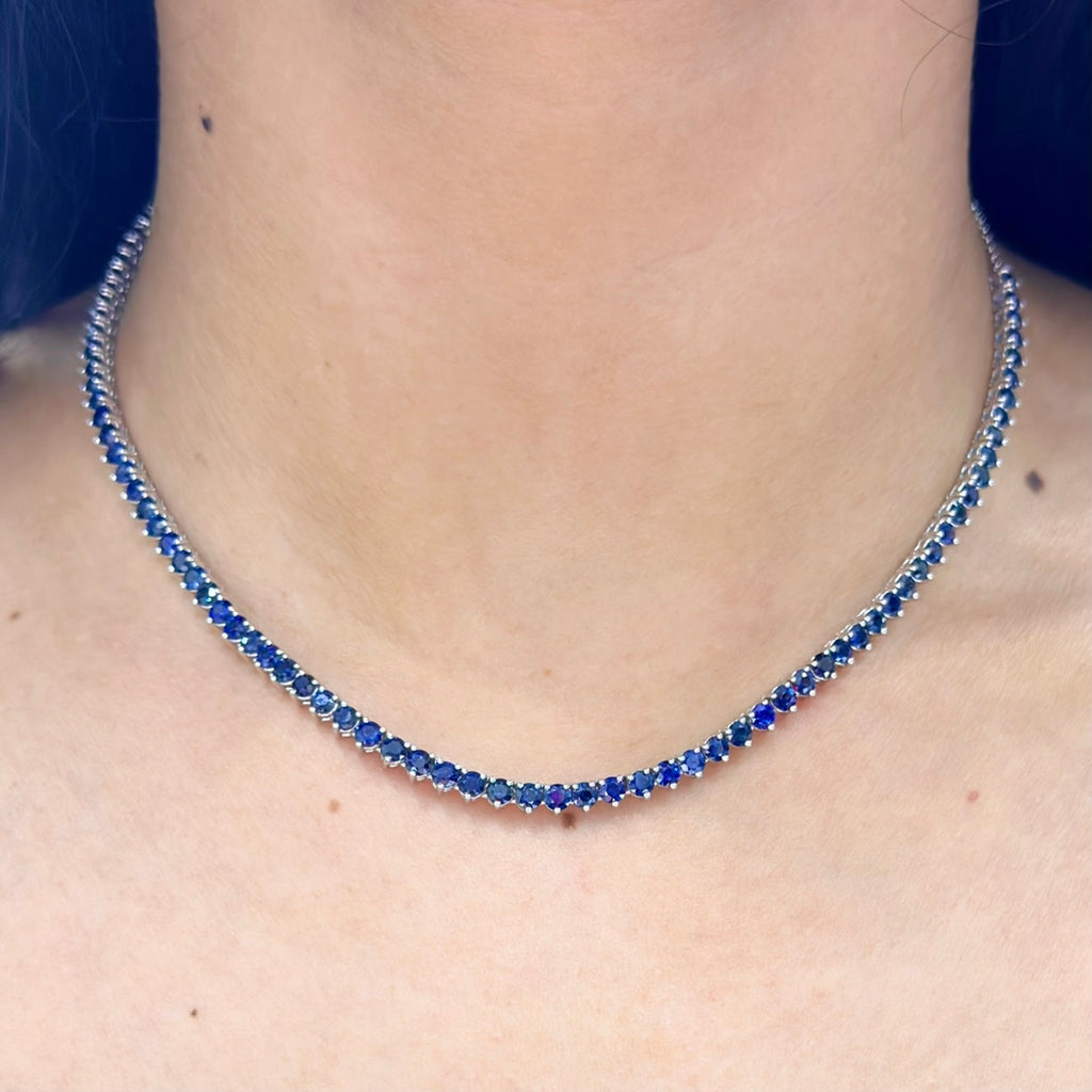 18K White Gold Sapphire Necklace with 10.29ct Round Natural Sapphires SDN002 GIZJ