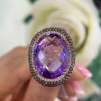 14K Rose Gold Ring with 24.36CT Oval Amethyst, 0.87CT Champagne Diamonds & 0.29CT White Diamonds | COLR014 IENJ