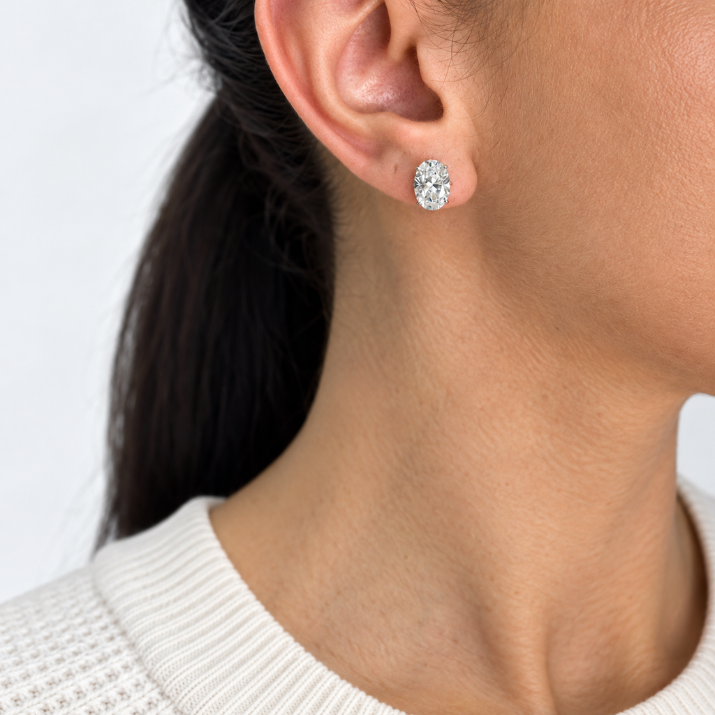 14K White Gold 5.05 Ct Total, Oval Lab-Grown Diamond Stud Earrings – IGI Certified