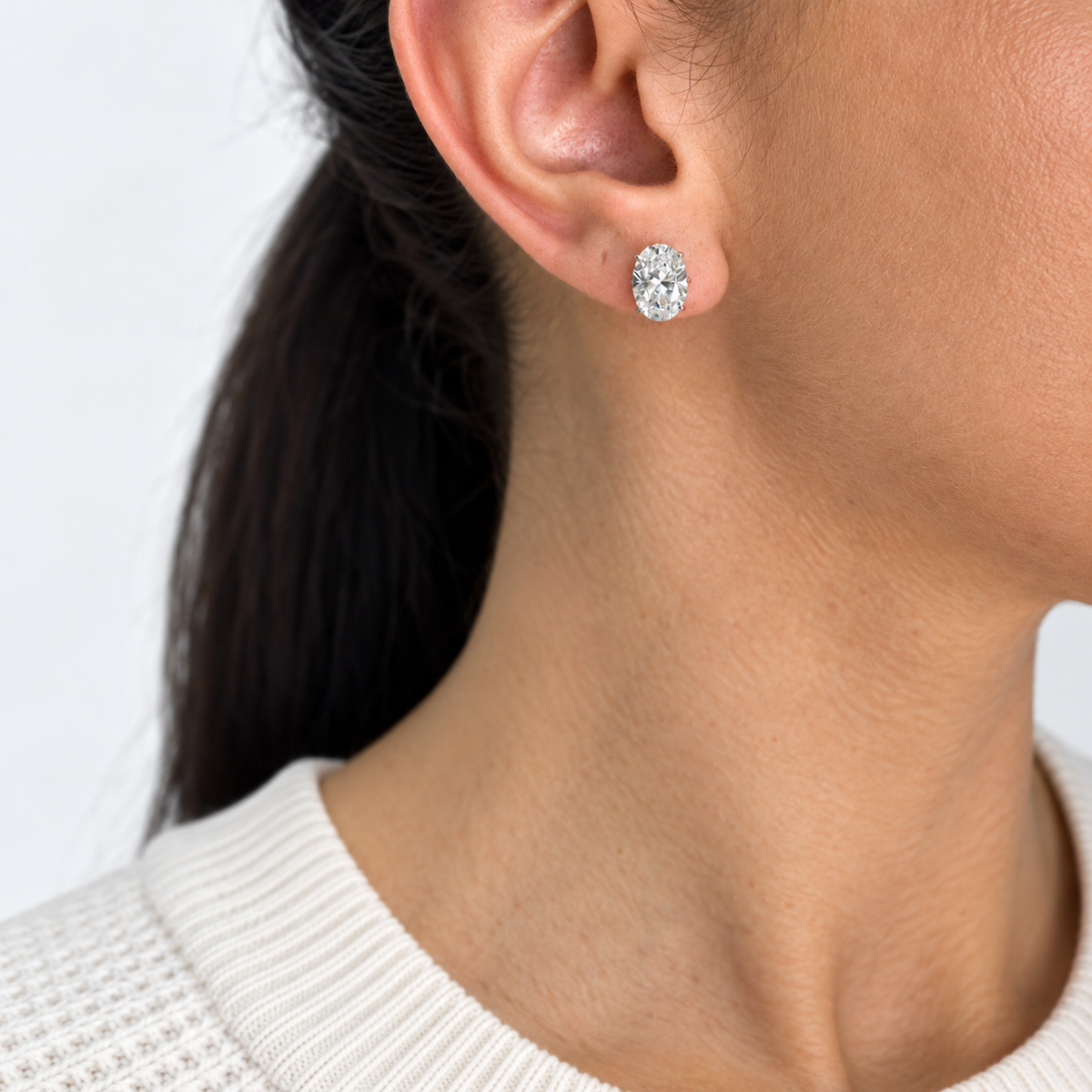 14K White Gold 5.05 Ct Total, Oval Lab-Grown Diamond Stud Earrings – IGI Certified
