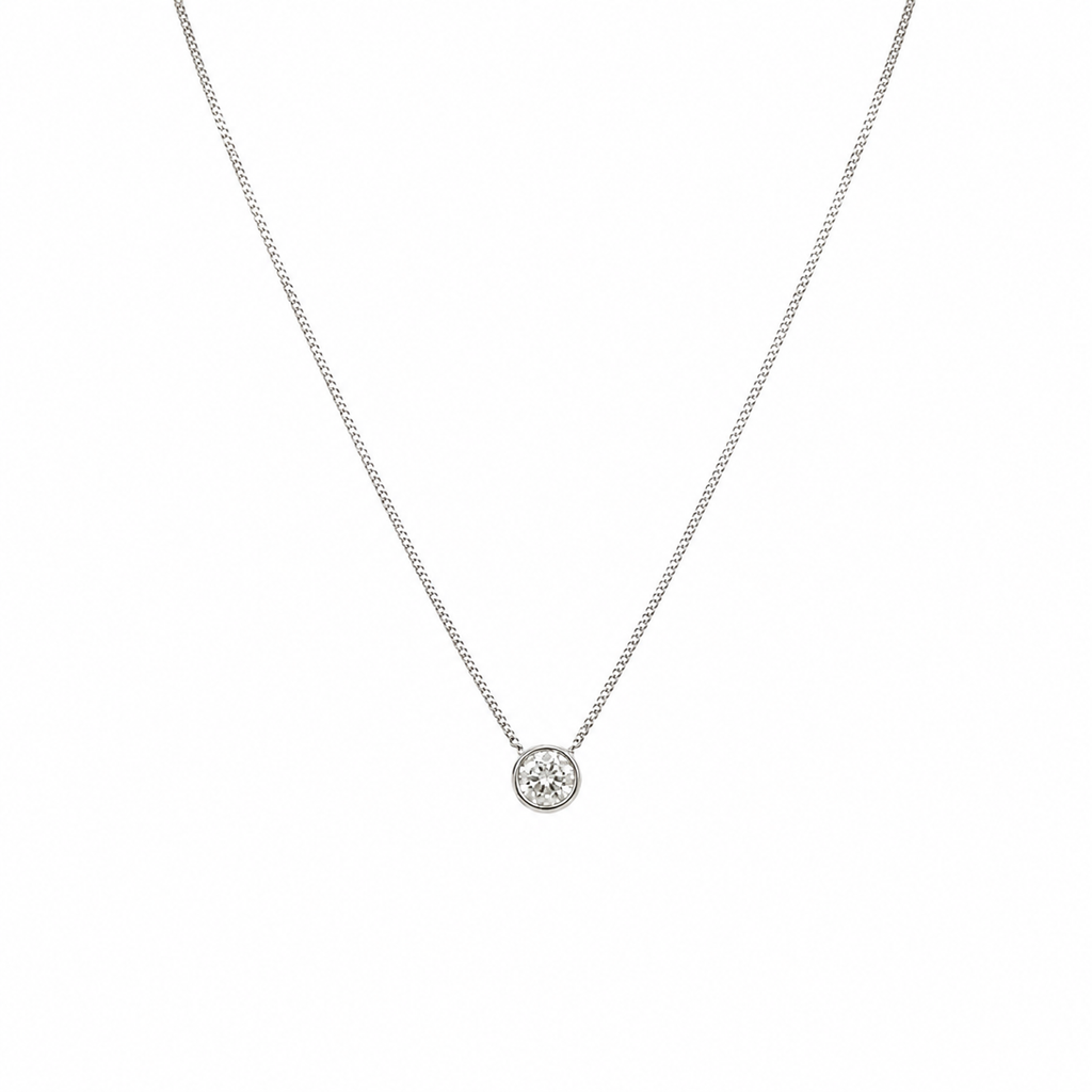 14K White Gold Bezel-Set Round Diamond Pendant Necklace – 0.66 CT DP009 STJ