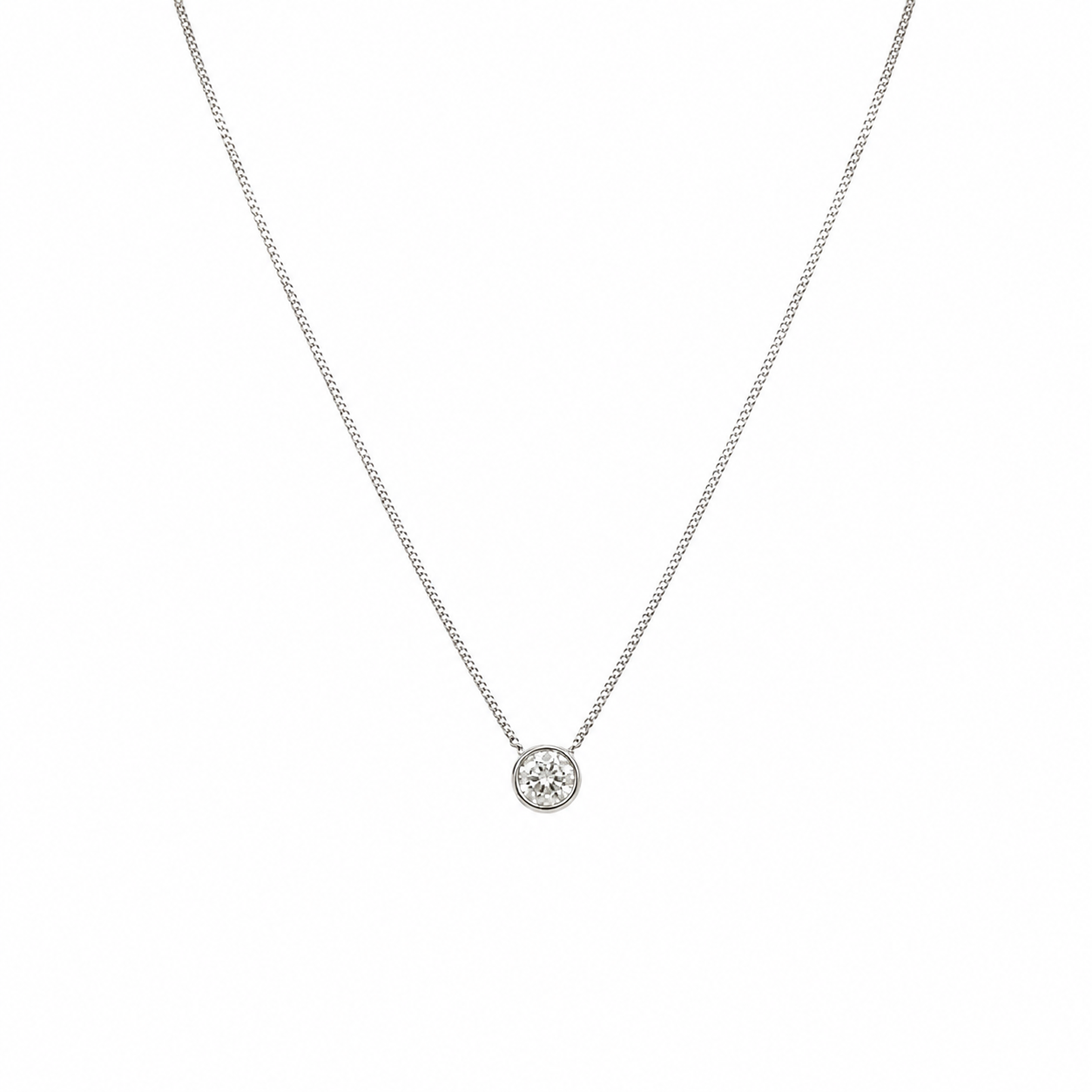 14K White Gold Bezel-Set Round Diamond Pendant Necklace – 0.66 CT DP009 STJ