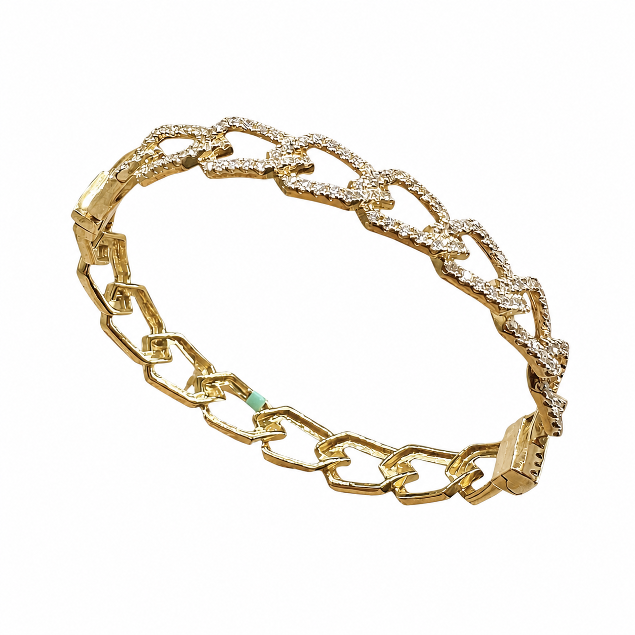 18K Yellow Gold Diamond Link Bangle Bracelet – 2.05ct Round Diamonds DBAN028 GTTJ
