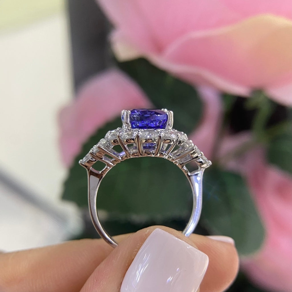 18K White Gold Tanzanite & Diamond Halo Ring – 4.51CT Tanzanite / 2.21CT Diamonds | TANR008