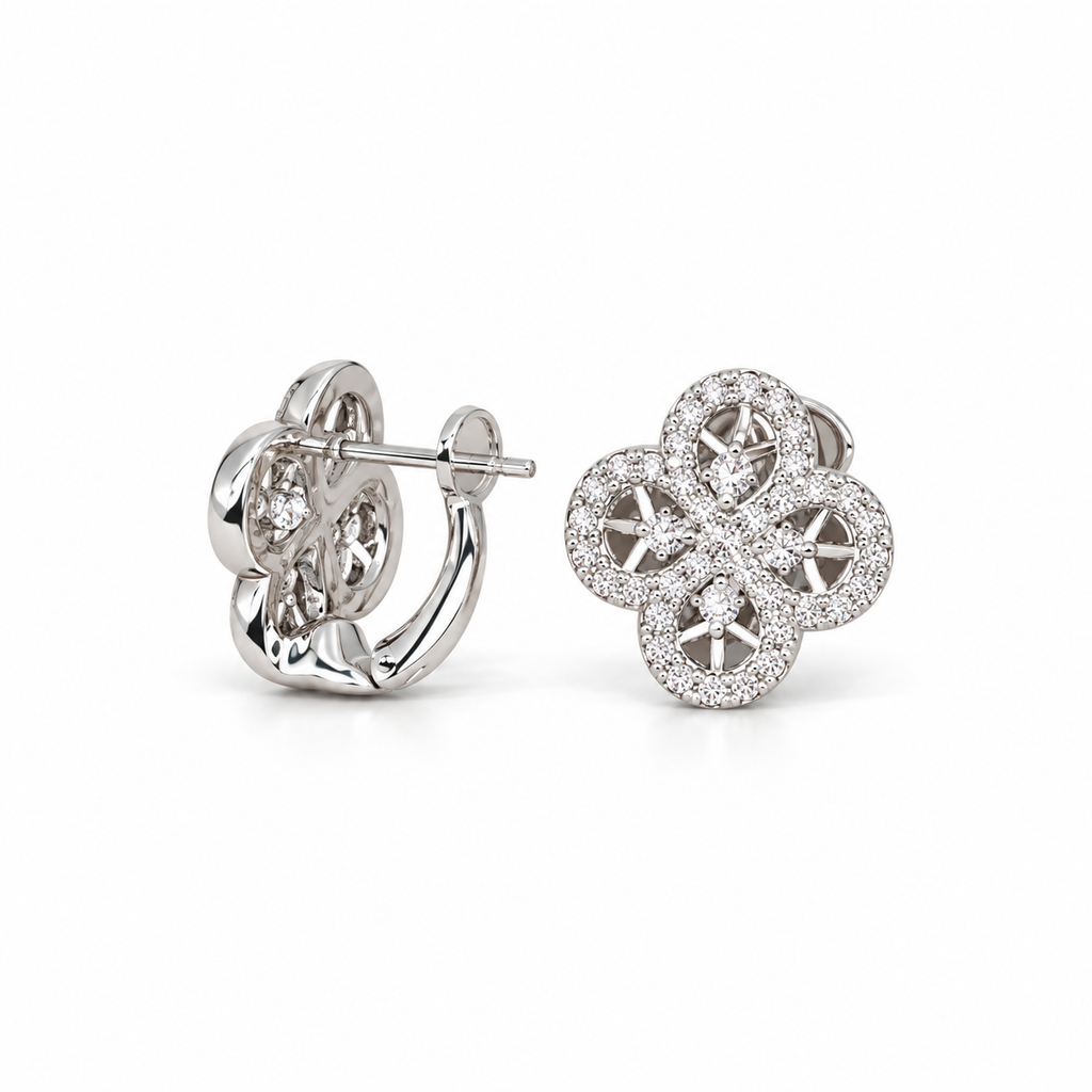 14K White Gold 0.89 Ct Diamond Floral Earrings