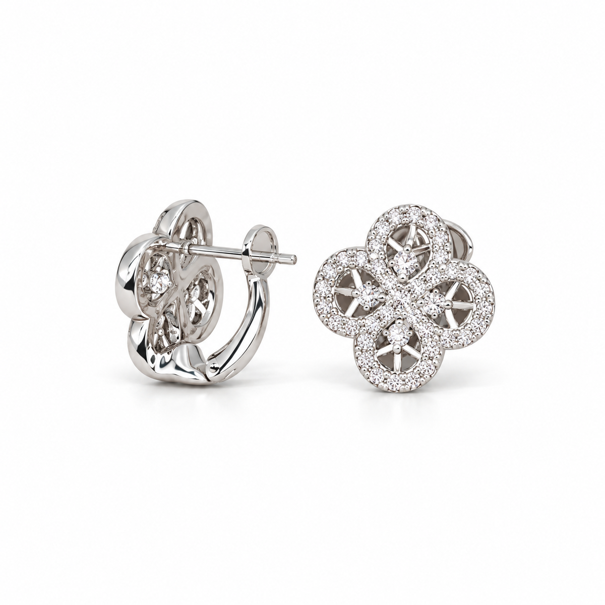 14K White Gold 0.89 Ct Diamond Floral Earrings