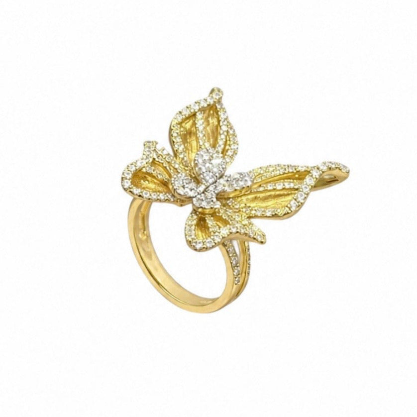 18K Yellow Gold Diamond Butterfly Ring – 1.65CT Total Diamonds IZJJ
