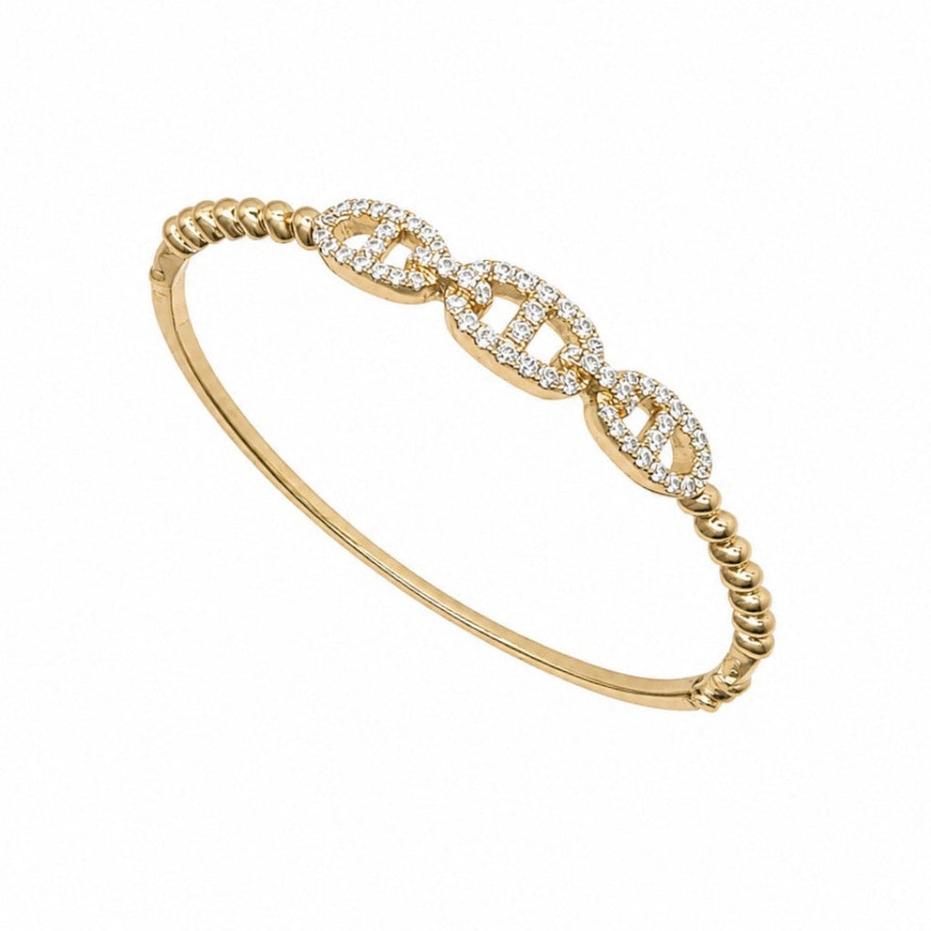 14K Yellow Gold Diamond Bangle Bracelet – 0.95ct Natural Diamonds, 7” Wrist YKB00045